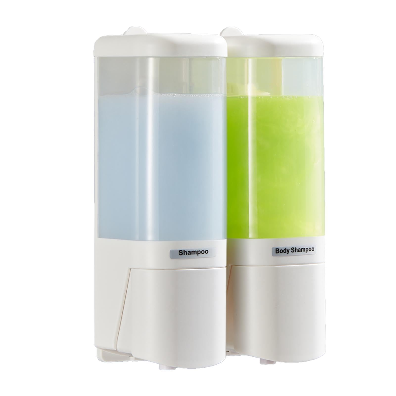 Dispenser di Sapone Liquido Elegante Design a Parete a Prova di Perdite a 2 Camere da 480 Ml per Bagno e (Bianca)