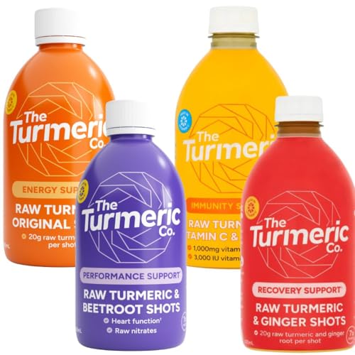 The Turmeric Co. Mixed Flavours Turmeric Shots | 28 Shots | Daily Health & Boost Immunity | Joint Support | Natural Vegan Cold-Pressed Ingredients | Month Supply 4x420ml Dosing Bottles No Added Sugar