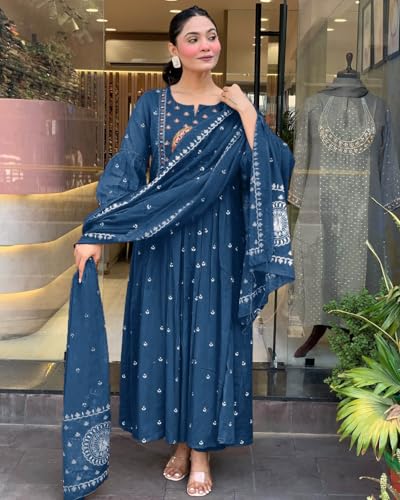 Image of KLOSIA Women Rayon Printed Anarkali Kurta Set with Dupatta