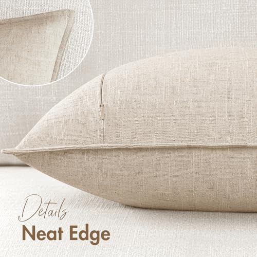 Image of 24x24 Inch Set of 2 Decorative Linen Solid Throw Pillow Covers Boho Accent Farmhouse Couch Pillowcases Modern Netural Euro Home Decor for Couch Sofa Living Room Bed,Beige