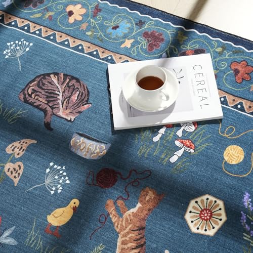 Runner Rug for Kitchen Non Slip 2'6''x8' Washable Rugs with Rubber Backing Soft Floral Animal Cat Carpet Runner for Kitchen Laundry Bedroom Bathroom, Pearl Gentian Blue