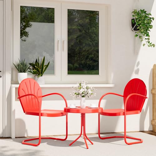 RICNOD 3 Piece Bistro Set, Anti-Rust Table and Chairs Set of 2, Waterproof Retro Metal Chairs for Outdoor Indoor/Porch/Lawn/Balcony（Red）