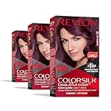 Revlon ColorSilk Beautiful Color Permanent Hair Color, Long-Lasting High-Definition Color, Shine & Silky Softness with 100% Gray Coverage, Ammonia Free, 34 Deep Burgundy, 3 Pack