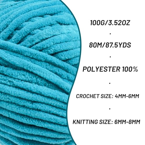 Image of 3 Pack Fluffy Chenille Yarn for Crocheting, Chunky Velvet Yarns for Crochet Amigurumi, Baby Yarn for Crocheting Soft Blanket, 262.4yds /10.5 oz Bulky Yarns for Crafts /Hats /Shoes /Socks (3 Lake Blue)