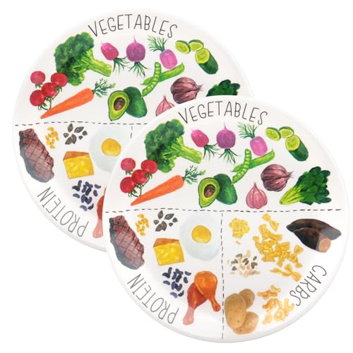 Jonuin 2 Pcs Portion Control Plates for Balanced Eating 9 Healthy Nutrition Plate for Adults and Teens Melamine Dividers Portion Plates for Adults Weight Loss and Diabetes Management