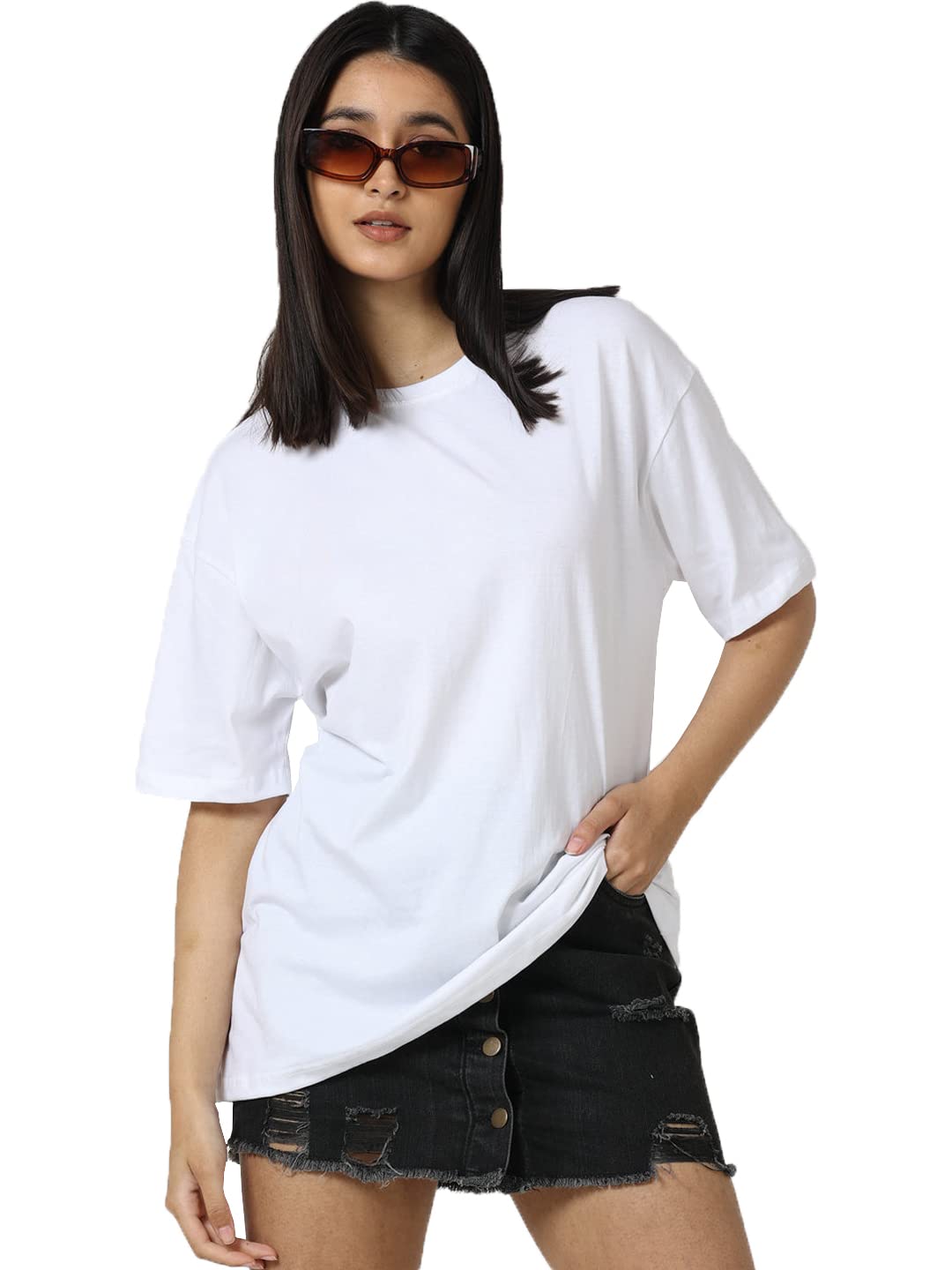 Diversify Women's Cotton Oversized Round Neck Loose Fit Basic T-Shirt
