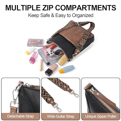 CLUCI Crossbody purses for Women Leather Medium Shoulder Purses Handabgs Vegan Leather Hobo Bags Satchel with Guitar Strap4