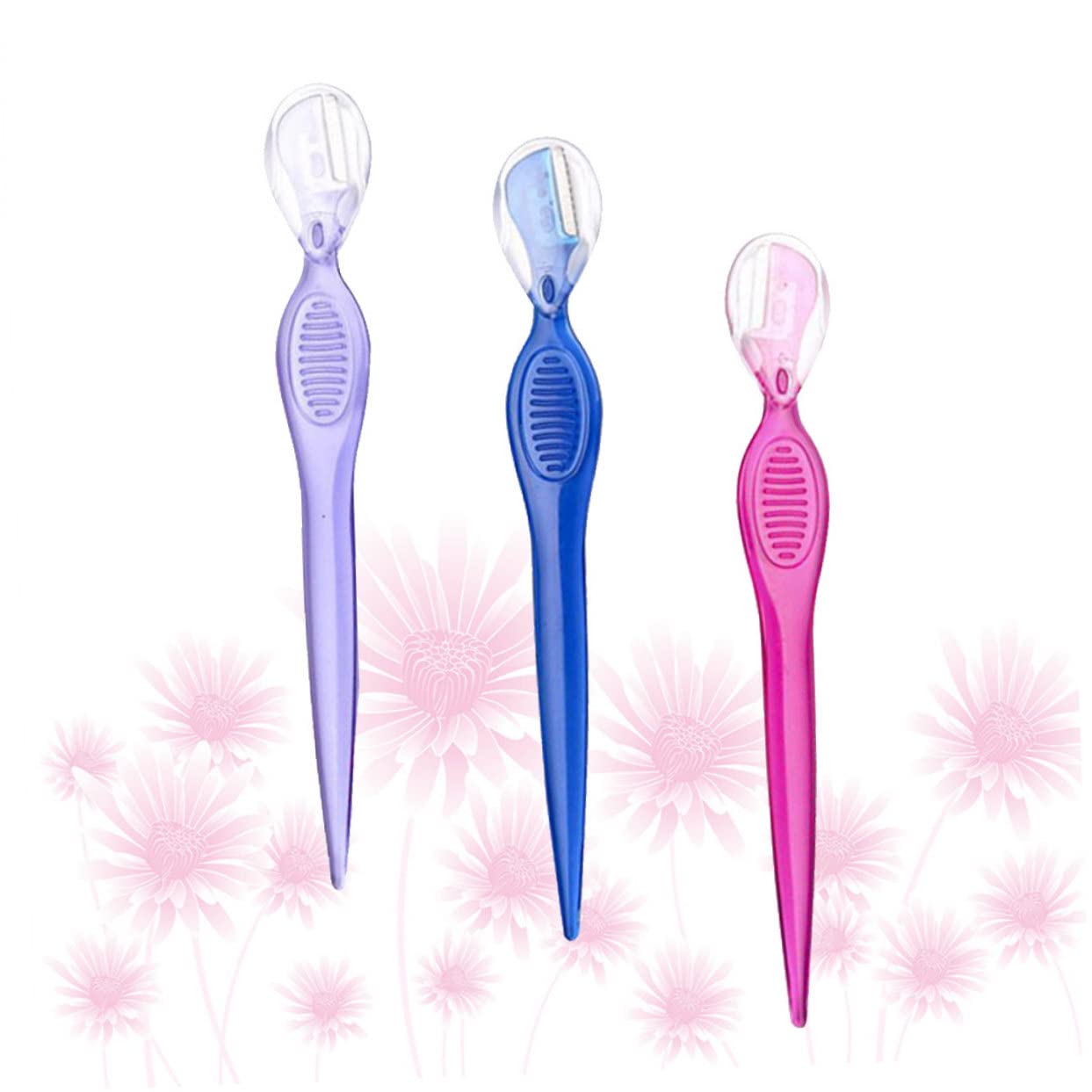 Mikinona Kit 3 Stainless Steel Eyebrow Razors Trimmer Non-Slip Grip Compact for Women Men