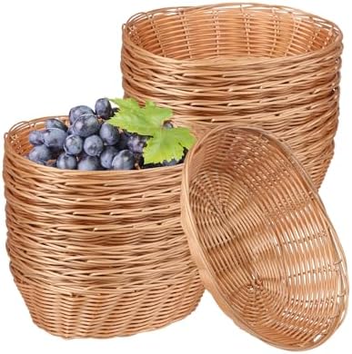 GNIEMCKIN 25 Pack Plastic Oval Basket, Poly Wicker Bread Baskets, Small Gift Baskets for Kitchen, Restaurant, Christmas Gifts, Centerpiece Display, Storing Bread, Fruits, Vegetables, 9 x 6 Inch