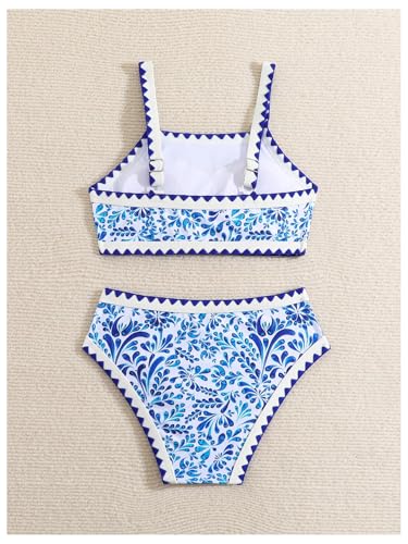 SHENHE Girl's High Waisted Swimsuit Floral Graphic Contrast Binding 2 Piece Tankini Set Swimwear2