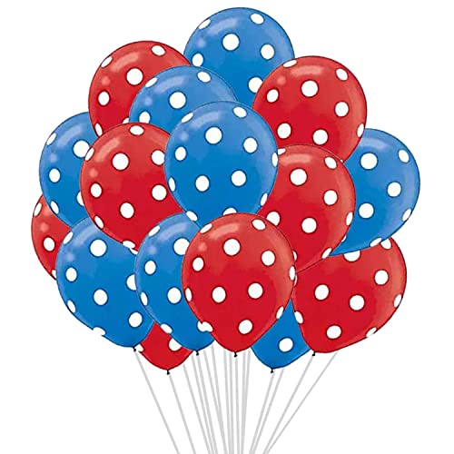 Image of RasuDecor 10 Pieces 12 inch Polka Dot Latex Balloon Red and Blue with White Dot Colorful Balloons (5+5), 12 Inch Latex Polka Dots Balloons for Kids Women Men Birthday Easter Engagement Wedding, Halloween Party Supplies Decor #RasuImpex (10Pcs 12 inchPolkaDotRedBlue)