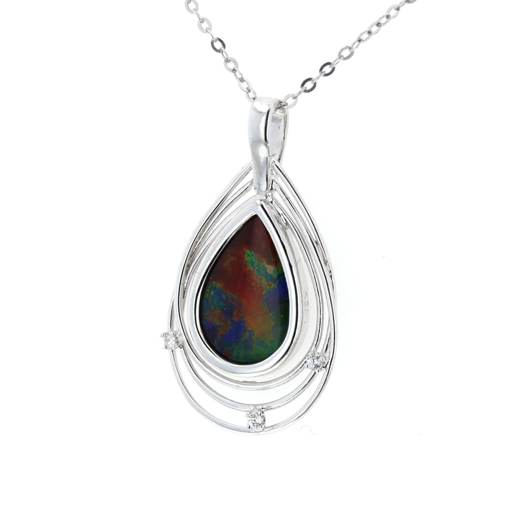 Ammolite Pendant Silver & Cubic Zirconia Ammolite Pendant with 18" Sterling-Silver Chain