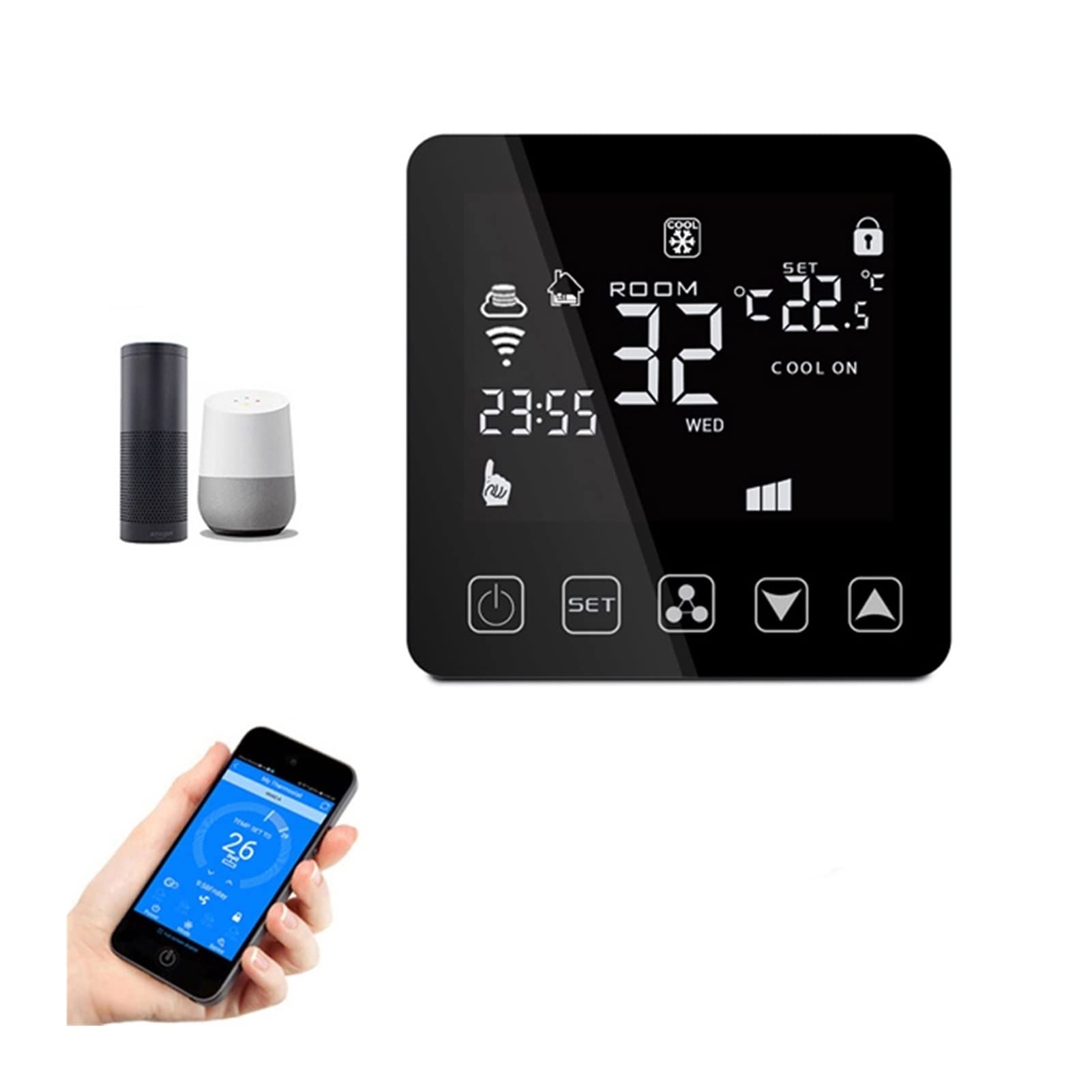 Cyfrowy higrometr termometr wewnętrzny WiFi Smart Thermostat 24V dla centralnych klimatyzatorów Fcu. Wentylacja chłodzenia regulatora temperatury pokojowej Z wyświetlaczem LCD(Green)