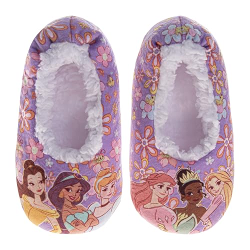 Disney Princess Slipper Socks for Girls - Plush Soft Cozy SlipOn Sock Slippers with Grip - Pink (Size 5-6 Toddler)