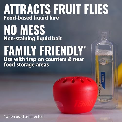 Image of TERRO Fruit Fly Trap Refills, 4 Pack Liquid Bait Replacement for Home | Food-Based Liquid Lure, Non-Staining, Fast-Acting, 180 Day Supply, No Mess, Fruit Fly Bait Indoor