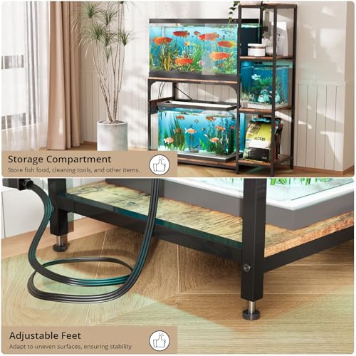 Image of VOWNER 20-29 Gallon Fish Tank Stand with Power Outlet, Wood Aquarium Stand with Shelves for Fish Tank Accessories Storage, Heavy Duty Metal Frame, Turtle Reptile Terrarium Stand, Load 500lb, Brown