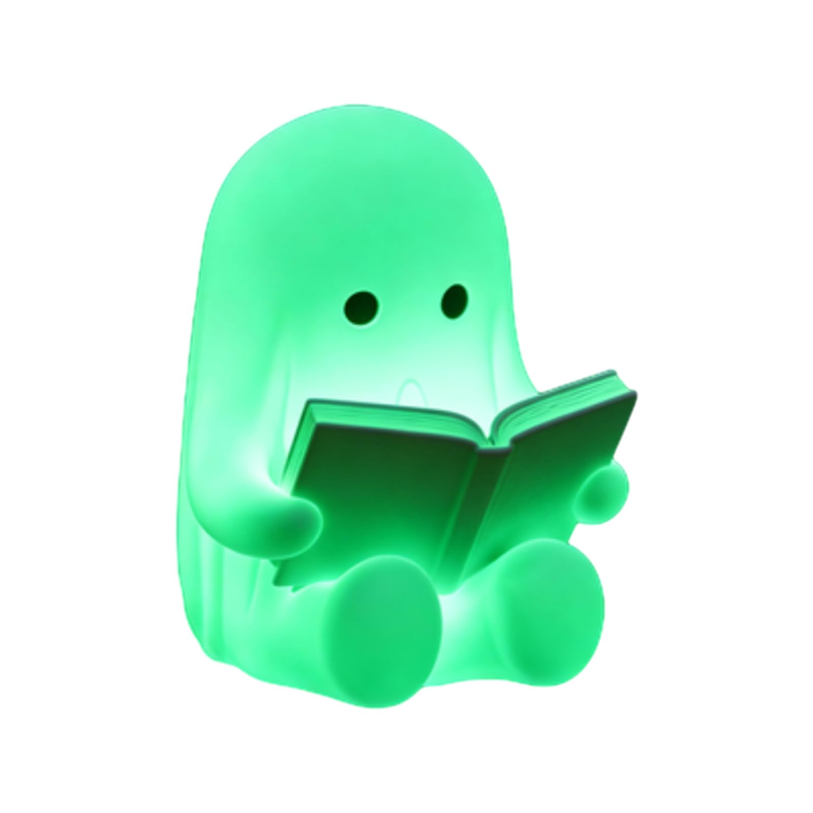 anwhriet Halloween Ghost Reading Book Statue, PLA Figurine, Glow-in-the-Dark, Cute Ghost Ornament for Desk, Bookshelf, Office, Bedroom Decor (Fluorescent Green)