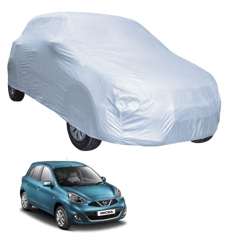 Image of Auto Hub Car Cover Compatible with Micra with Weather Proof, Triple Stitched, Micra Car Cover- Plain Silver