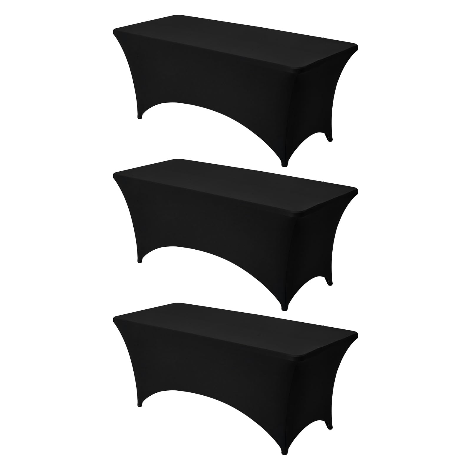 VEVOR Nappe Extensible rectangulaire 183 x 76 x 76 cm, Couverture de Table Infroissable en Polyester et élasthanne, Lot de 3, Lavable en Machine, pour fête, Mariage, Cocktail, Banquet, Festival, Noir