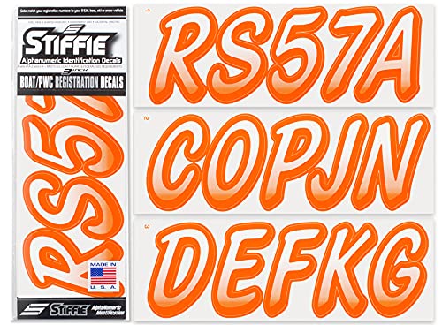 Image of STIFFIE Whipline White /Orange 3 inch Boat & PWC Registration Decals • Numbers Letters Stickers