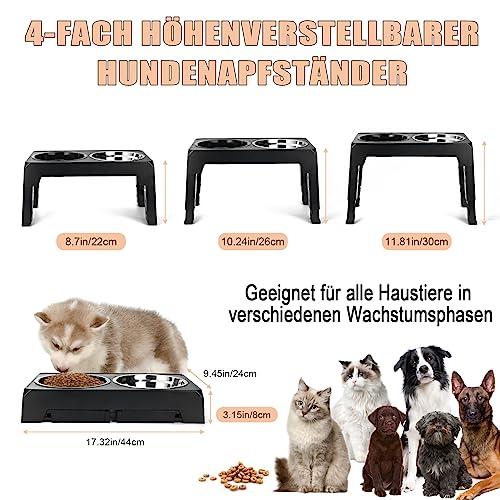 Hundenapf Höhenverstellbar, 4 Höhenverstellbare Erhöhte Hundenäpfe mit 2 Edelstahl-Hundenäpfen und 1 Slow-Food-Hundenapf,Futterstation Hund für Großen Mittelgroßen Kleinen Hunde