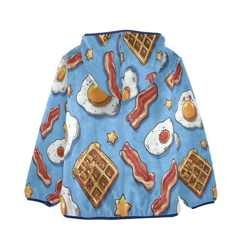 Breakfast Food Pattern Prints Toddler Fleece Jacket Girl Boys Hooded Fleece Jacket Coat Warm Outwear Zip-up 3-10T2