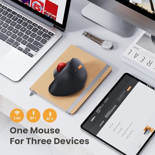Image of ProtoArc Wireless Trackball Mouse, EM04 Ergonomic Bluetooth Rollerball Mouse Rechargeable Computer Laptop Mouse, 3 Device Connection, Compatible with PC, iPad, Mac, Windows-Cherry Ball