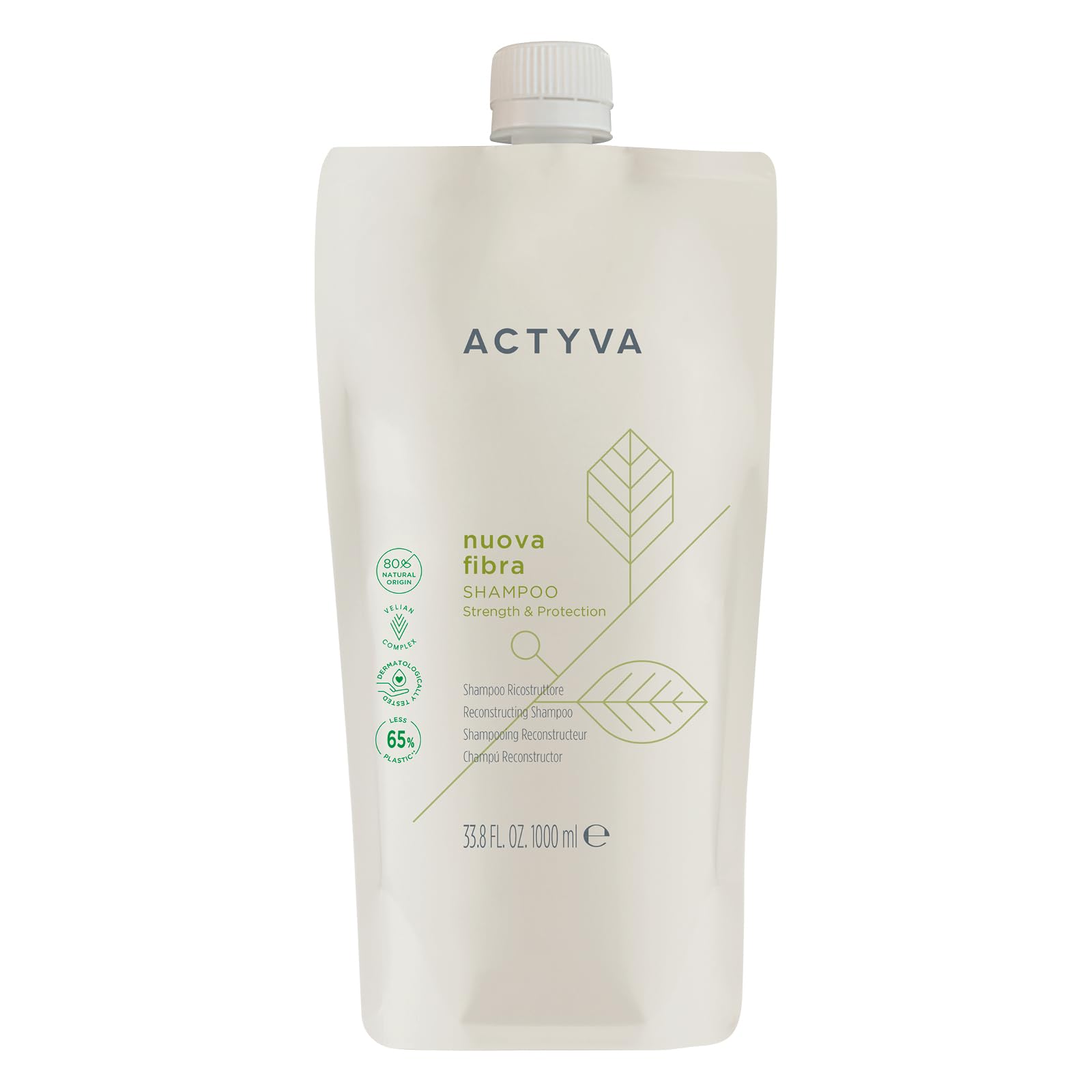 Actyva - Nouvelle fibre de shampooing, à action restructurante pour cheveux défibrés ou endommagés à l'amarante et à l'algue rouge - 1000 ml