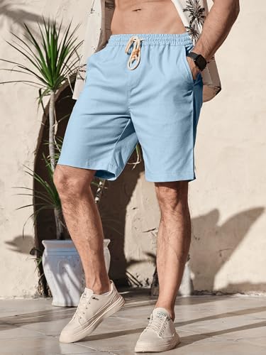 Image of Comdecevis Men's Linen Shorts Casual Elastic Waist Drawstring Summer Beach Vacation Yoga Golf Shorts with Pockets