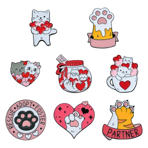 UR URLIFEHALL 8 Pcs 8 Styles Pink Cat Pin Cute Enamel Pins Cartoon Lapel Pin Valentine's Day Lapel Pin Kitten Brooches for DIY Accessory Clothing Bookbags Hat Decoration