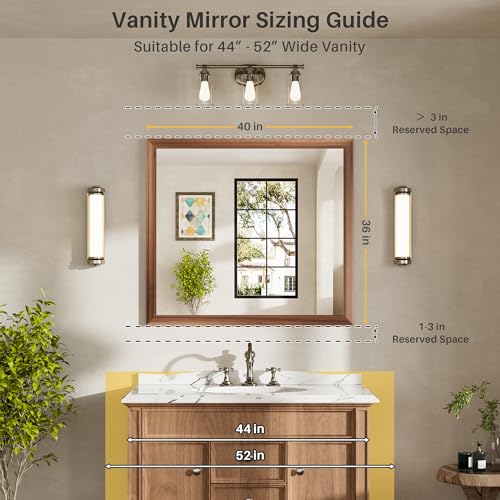 Image of 40x36 Inch Bathroom Mirror for Wall, Anti-Rust Walnut Wood Grain Metal Framed Bathroom Mirrors for Over Sink,Rectangler Mirrors for Bathroom Vanity, Farmhouse, Bedroom, Living Room, Entryway Decor