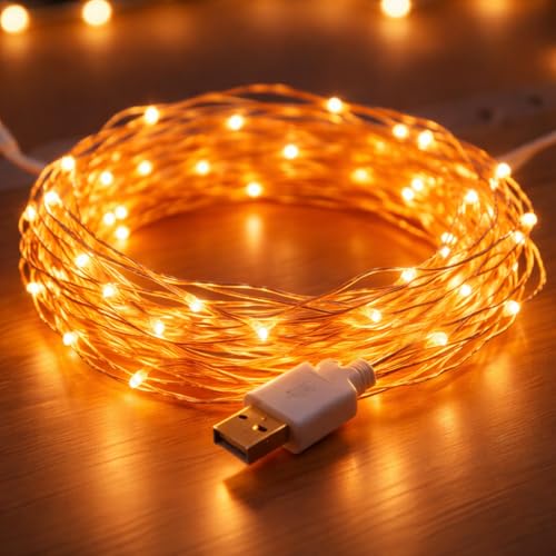 Image of Lexton 5 Meter LED Copper String Light | USB Powered Fairy Lights | Decorative Lights for Diwali, Festival, Home, Balcony & Outdoor Decoration (Yellow, Pack of 1)