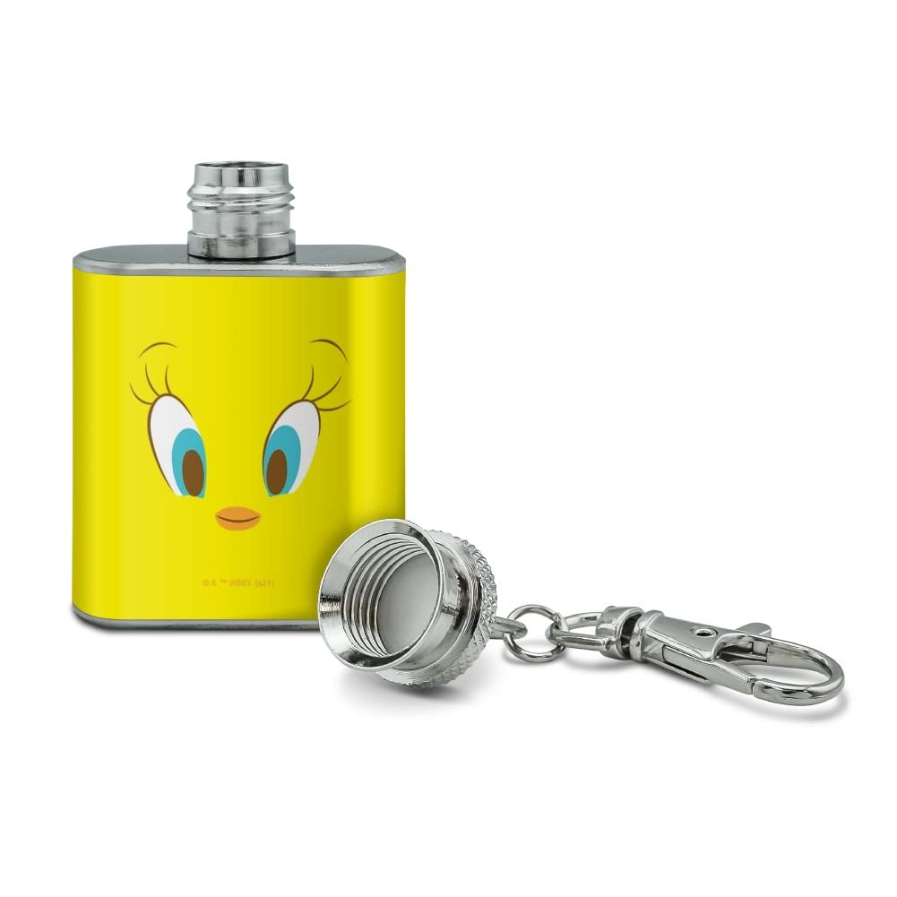 Looney Tunes Tweety Face Stainless Steel 1oz Mini Flask Key Chain