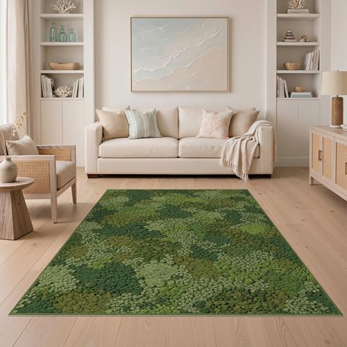 ODIKA 5'x7' Washable Flatwoven Rug, Green Modern Grass Stain Resistant Area Rug for Guest Room, Lounge, Apartment, Non-Slip Low Profile Floor Covering | Ref:2025536
