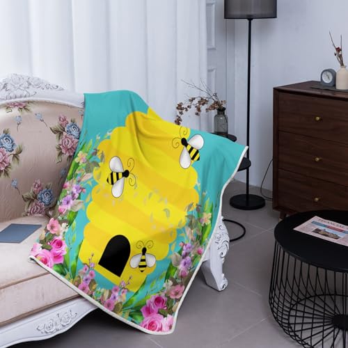 GoTussWO Personalized Gift Bee Floral Beehive Flower Safe Blanket, Stroller Canopy Replacement,40x50Inch