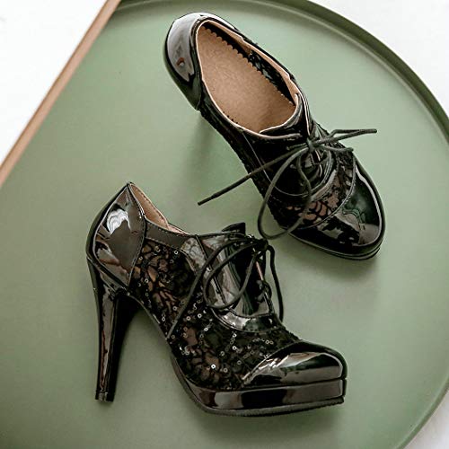 KIKIVIVI Womens Platform Stiletto Lace Up Pumps High Heel Round Toe Shoes3
