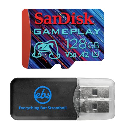 SanDisk   Tarjeta microSDXC de 128 GB compatible con Nintendo Switch, OLED Switch, Steam Deck y dispositivo móvil de juegos (SDSQXAA 128G GN6XN) con (1) lector Everything But Stromboli MicroSD