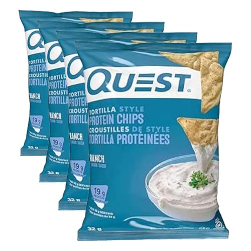 Image of Quest Nutrition Protein Tortilla Chips, Ranch, 19g Protein, 4g Net Carbs, 140 Calories, Low Carb, Gluten Free, Soy Free, Potato Free, Baked, 1.2oz Bag, Single Sample (Pack of 4)
