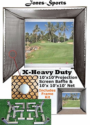 Jones Sports 10' x10' Golf Impact Projection Screen Baffle &10'x10'x10' Net with or Without Frame (with Frame)