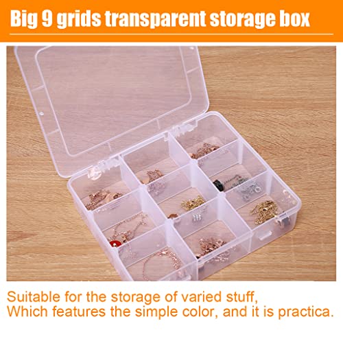 Image of 2 Pcs 9 Grids Clear Organizer Box Plastic Storage Container with Adjustable Dividers for Electronics Jewelry Beads Art DIY Crafts Fishing Small Parts