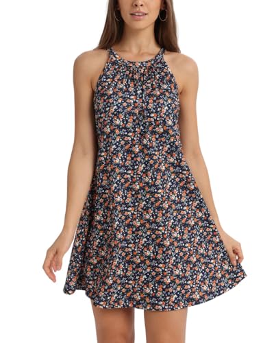 Image of ANYFITTING Summer Dress with Built in Bra Casual Beach Sundress Flowy Halter Mini Short Dresses for Women 2026