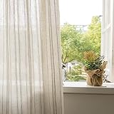 SUOUO Linen Textured Striped Semi-Sheer Curtains for Living Room 84 inches Long 2 Panels Rod Pocket Boho Light Filtering Window Drapes for Bedroom Dining