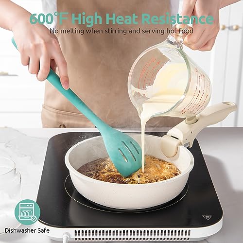 Image of U-Taste Silicone Slotted Spoon, 13.3 inch Long Large Mixing Spoon, Aqua Sky