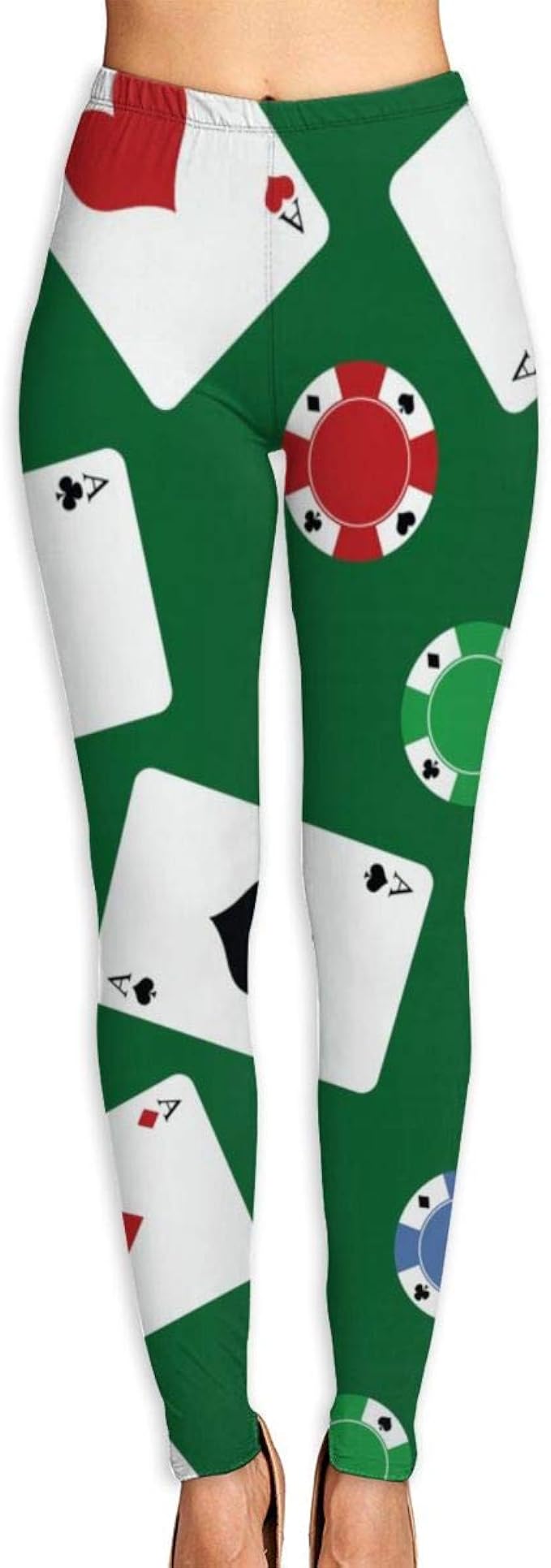 CHEERPEACETIME Women Yoga Leggings Pants Gambling Poker Chips Play