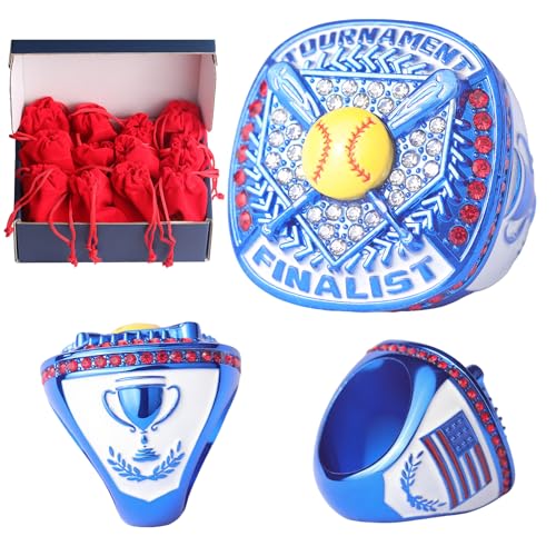 Image of 12 pcs Pack Metallic Colors Softball Tournament championhsip Trophy Ring Softball Teams Players Awards Size 9