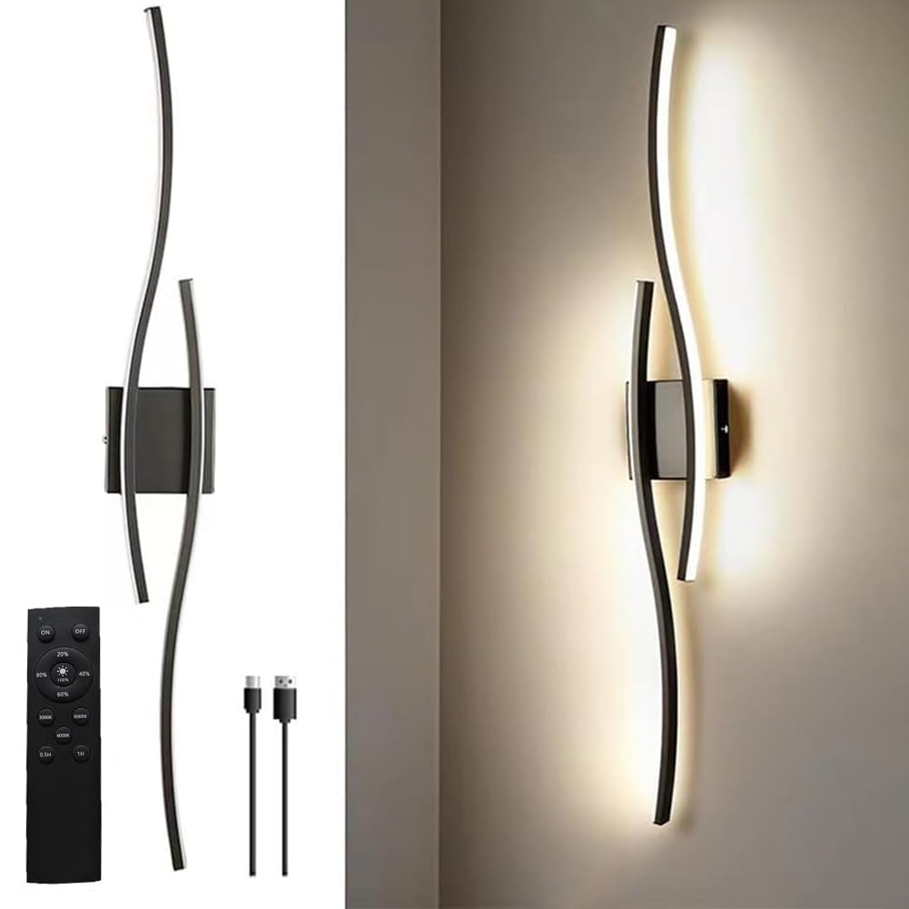 10W LED Akku Wandleuchte Ohne Bohren 80cm Lang Wandlampe Innen Dimmbar mit Fernbedienung Kabellose Wandbeleuchtung USB Wiederaufladbar 6000mAh mit Timing Nachttischlampe für Wohnzimmer Schlafzimmer