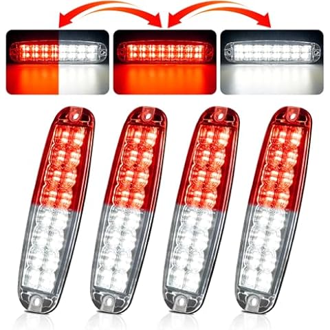 HLauto D32 Dual Color Grille Emergency Strobe Lights: 4Pcs 32 LED Sync Feature Safety Warning Lights, 28 Modes Ultra Slim Surface Mount Hazard Caution Lights for 12V-24V Trucks, Vehicles (Red/White) Cover