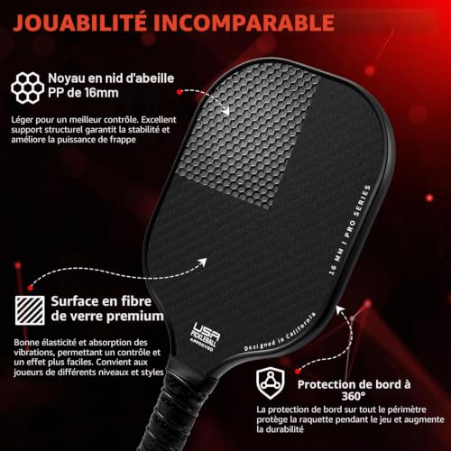 BAGAIL Raquettes de Pickleball, Ensemble de 4 avec 4 Balles, Légères - Absorption des Chocs élevée - Ergonomique, Adaptées aux Jeux en Intérieur et en Extérieur – vue 3