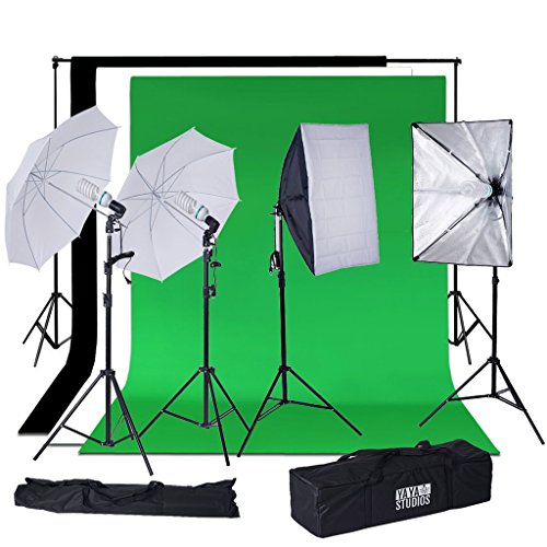 Image of Photography Video Studio Umbrella Lighting Kit with Backdrops and Softbox - Portarit Photo Shooting Production Equipment