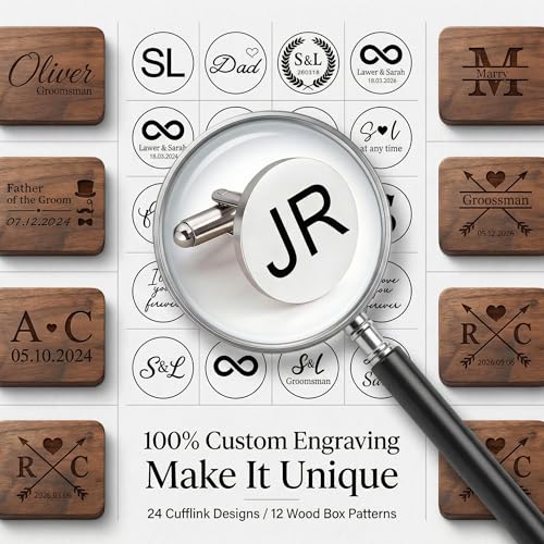 Mancuernillas personalizadas inicial para hombre con caja grabada miniatura 5